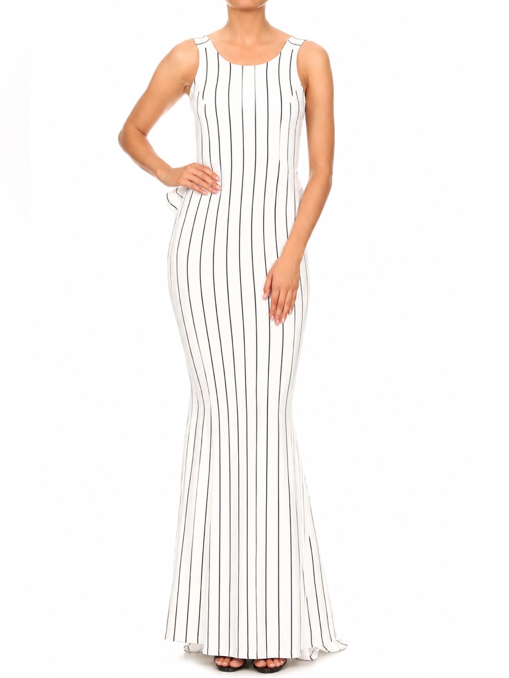 Eleganzarella White Black Stripe Open Back Mermaid Gown Size S